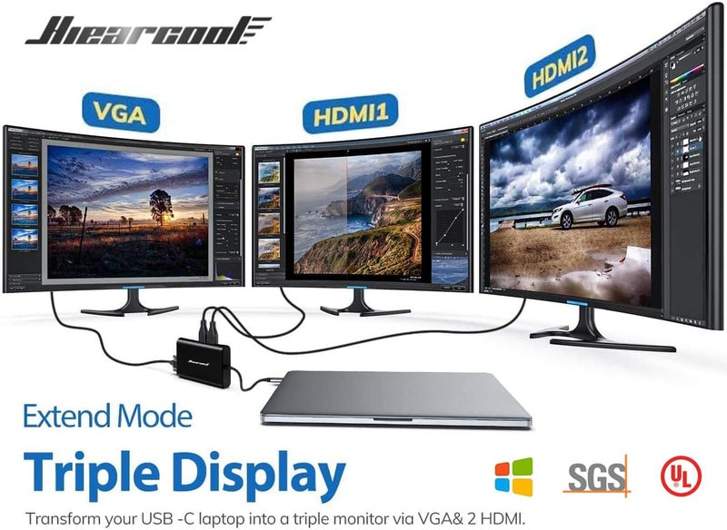 Hiearcool USB C Laptop Docking Station, 11-in-1 Type C Hub Multiport Adapter Dongle, USB C Dock with Dual HDMI VGA 100W PD Charging Gigabit Ethernet for Dell HP Lenovo Windows Laptops - Image 3